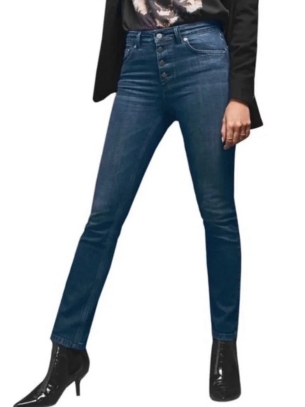 Anine Bing Frida Exposed Button Fly Skinny Jeans Dark Blue Size 25 NWT